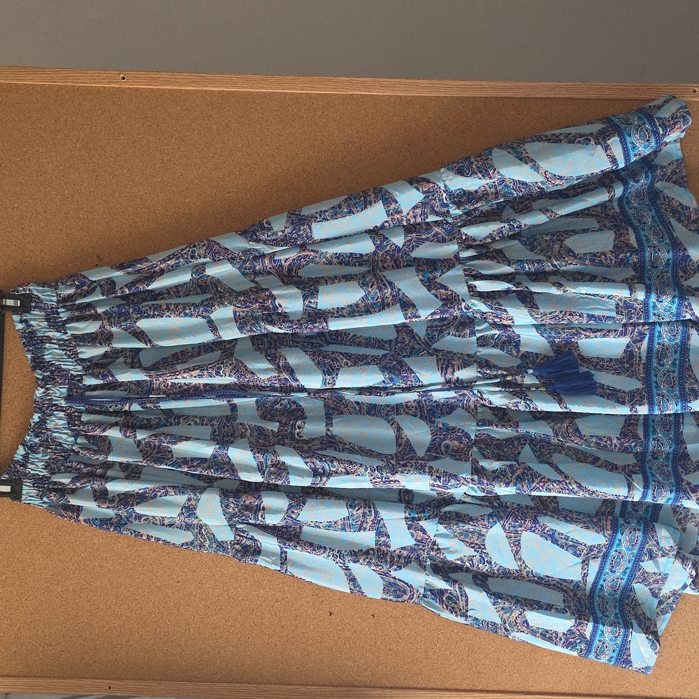 India Boutique Blue & White Boho Flowy Maxi Skirt One Size  Gypsy Chic